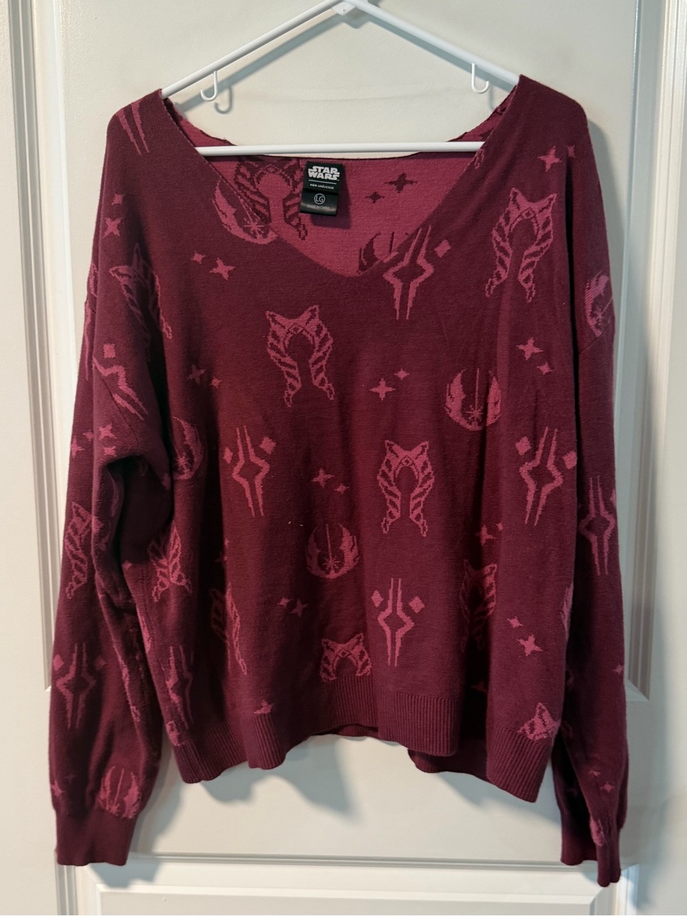 Her Universe Star Wars V-Neck Burgundy Sweater with Pink Motifs